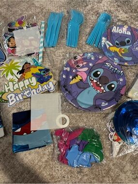 Disney Stitch Purple and Blue Birthday Party Tableware Set